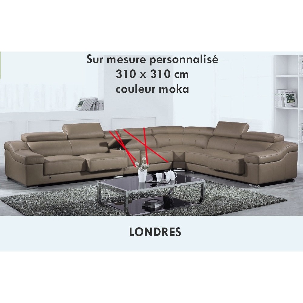 Commande sur mesure: canapé d'angle en cuir buffle italien de luxe Londres couleur moka, personnalisé sur mesure, sans bar et 1 Commande sur mesure: canapé d'angle en cuir buffle italien de luxe Londres couleur moka, personnalisé sur mesure, sans bar et 1