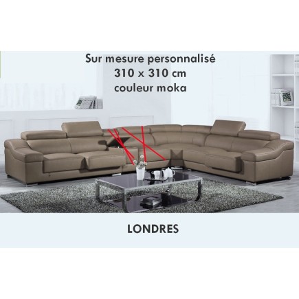 Commande sur mesure: canapé d'angle en cuir buffle italien de luxe Londres couleur moka, personnalisé sur mesure, sans bar et 1