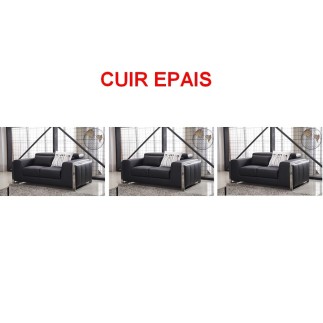 Ensemble de 3 Canapés 2 places en cuir EPAIS italien buffle LUXY, noir