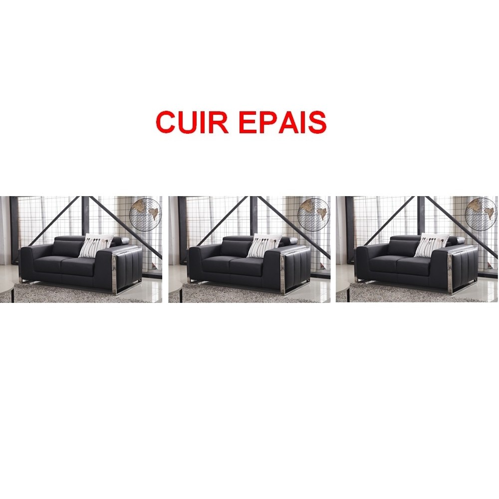 Ensemble de 3 Canapés 2 places en cuir EPAIS italien buffle LUXY, noir Ensemble de 3 Canapés 2 places en cuir EPAIS italien buffle LUXY, noir