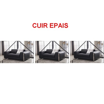 Ensemble de 3 Canapés 2 places en cuir EPAIS italien buffle LUXY, noir