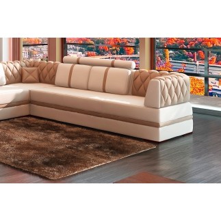 Canapé d'angle en cuir italien 6/7 places RIVA, entièrement marron uni, (en option grande banquette marron uni) (en stock en mar