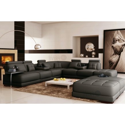 Récapitulatif commande: Canapé d'angle en cuir italien 7/8 places ELIXIR, Gris foncé uni, angle droit, Petite table bout de cana