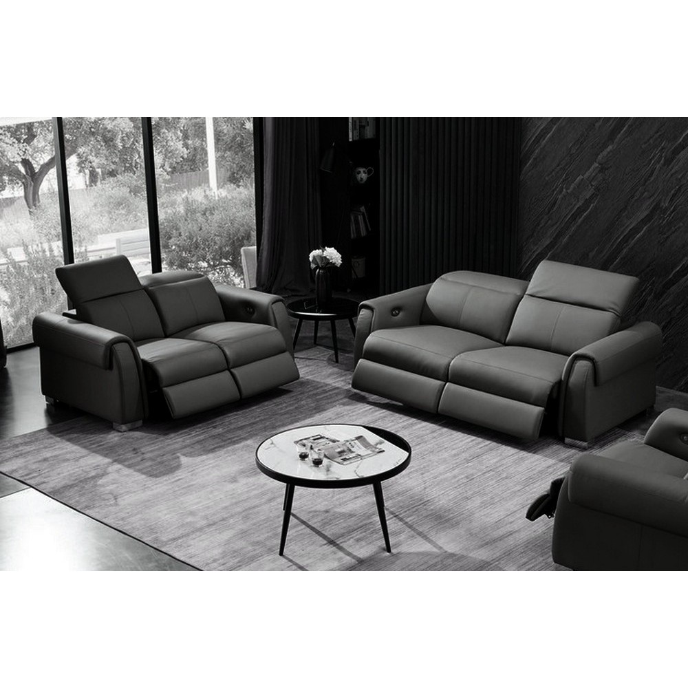 Ensemble avec 4 relax électriques, Canapé 3 places et 2 places en cuir italien buffle TOPRELAX, couleur noir Ensemble avec 4 relax électriques, Canapé 3 places et 2 places en cuir italien buffle TOPRELAX, couleur noir