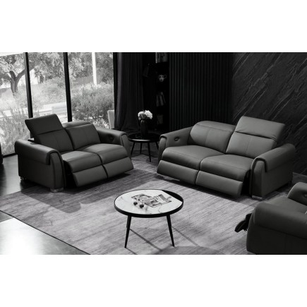 Ensemble avec 4 relax électriques, Canapé 3 places et 2 places en cuir italien buffle TOPRELAX, couleur noir