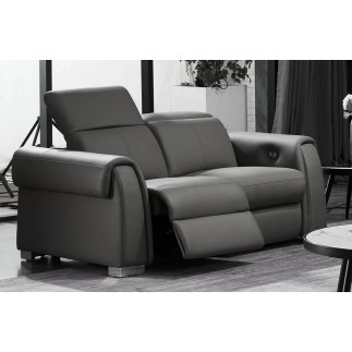 Ensemble avec 4 relax électriques, Canapé 3 places et 2 places en cuir italien buffle TOPRELAX, couleur noir