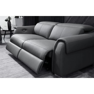 Ensemble avec 4 relax électriques, Canapé 3 places et 2 places en cuir italien buffle TOPRELAX, couleur noir
