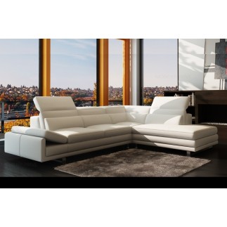 Canapé d'angle en cuir italien 6/7 places IZEN, blanc, version LUXE