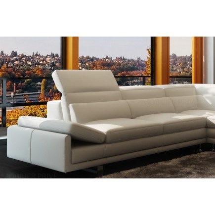 Canapé d'angle en cuir italien 6/7 places IZEN, blanc, version LUXE, angle droit