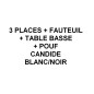 2eme paiement Ensemble canapé 3 places + fauteuil 1 place cuir italien vachette CANDIDE blanc et noir, table basse Candide et po