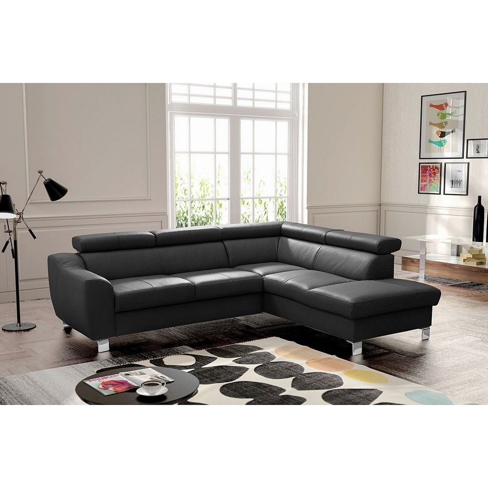 Canapé d'angle en cuir italien de luxe 5 places ASTERO, noir, angle droit Canapé d'angle en cuir italien de luxe 5 places ASTERO, noir, angle droit