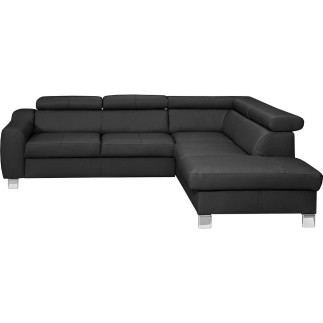 Canapé d'angle en cuir italien de luxe 5 places ASTERO, noir, angle droit