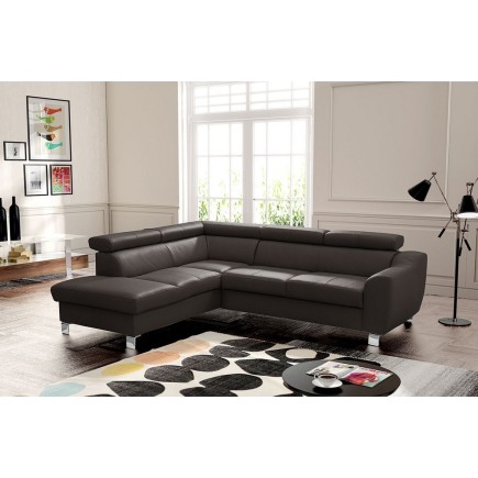 - Canapé d'angle en cuir italien de luxe 5 places ASTERO, chocolat, angle gauche