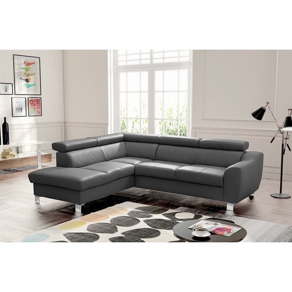 Canapé d'angle en cuir italien de luxe 5 places ASTERO, gris foncé, angle gauche Canapé d'angle en cuir italien de luxe 5 places ASTERO, gris foncé, angle gauche