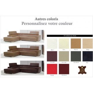 Canapé d'angle en cuir italien 5 places BONO, couleur personnalisée