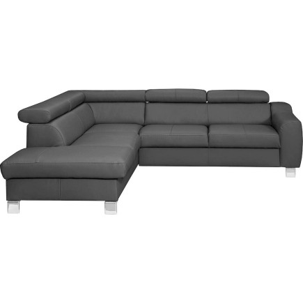 Canapé d'angle en cuir italien de luxe 5 places ASTERO, gris foncé, angle gauche