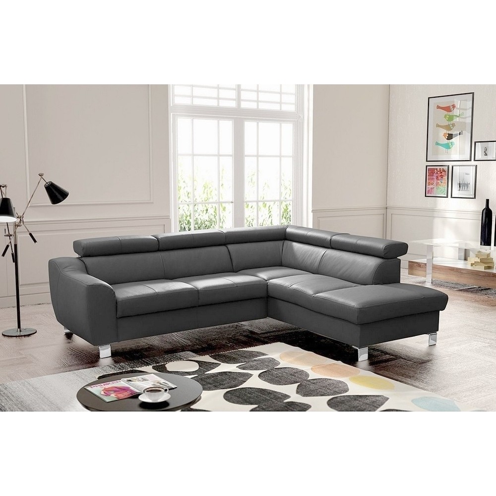 Canapé d'angle en cuir italien de luxe 5 places ASTERO, gris foncé, angle droit Canapé d'angle en cuir italien de luxe 5 places ASTERO, gris foncé, angle droit
