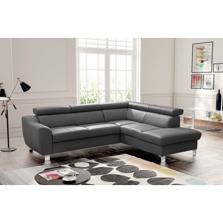 Canapé d'angle en cuir italien de luxe 5 places ASTERO, gris foncé, angle droit