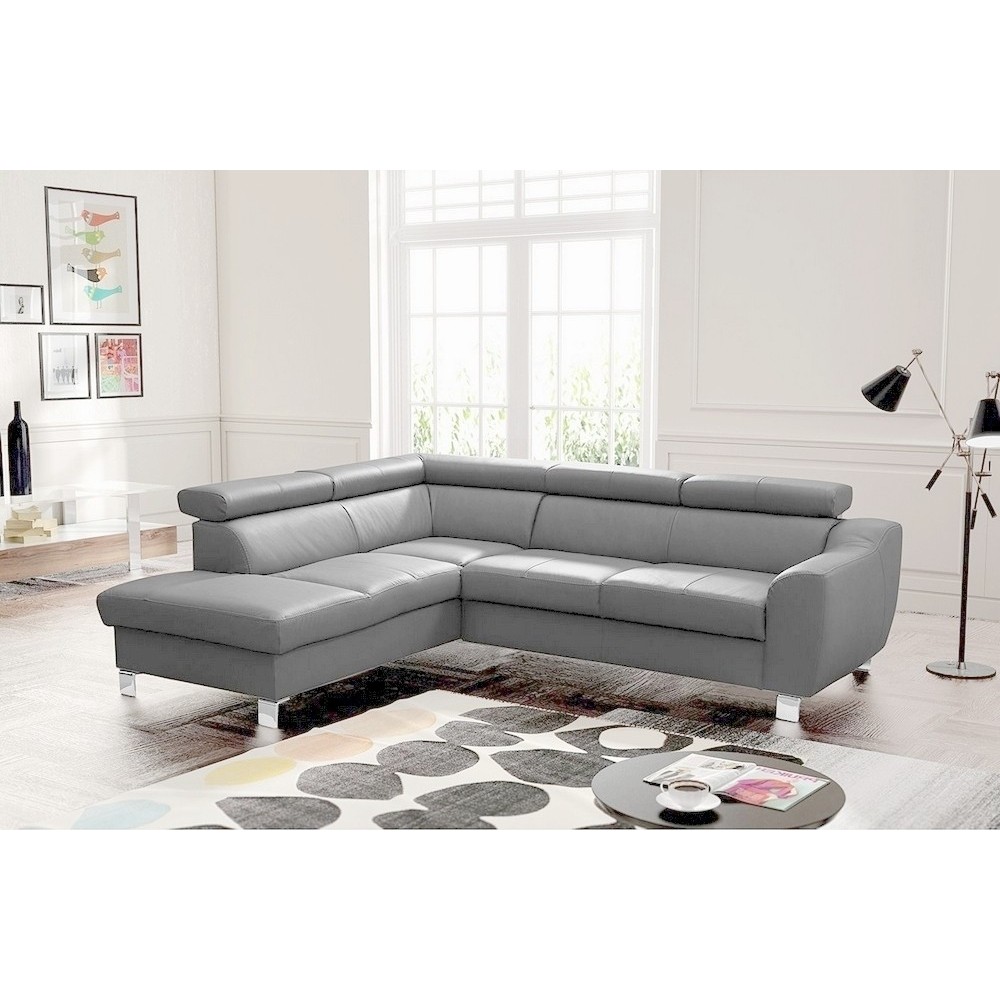 Canapé d'angle en cuir italien de luxe 5 places ASTERO, gris clair, angle gauche Canapé d'angle en cuir italien de luxe 5 places ASTERO, gris clair, angle gauche