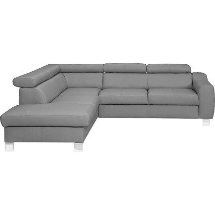 Canapé d'angle en cuir italien de luxe 5 places ASTERO, gris clair, angle gauche
