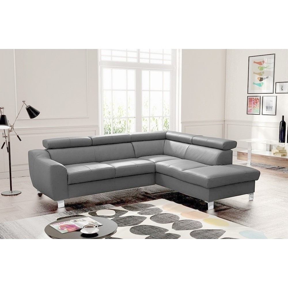 Canapé d'angle en cuir italien de luxe 5 places ASTERO, gris clair, angle droit Canapé d'angle en cuir italien de luxe 5 places ASTERO, gris clair, angle droit