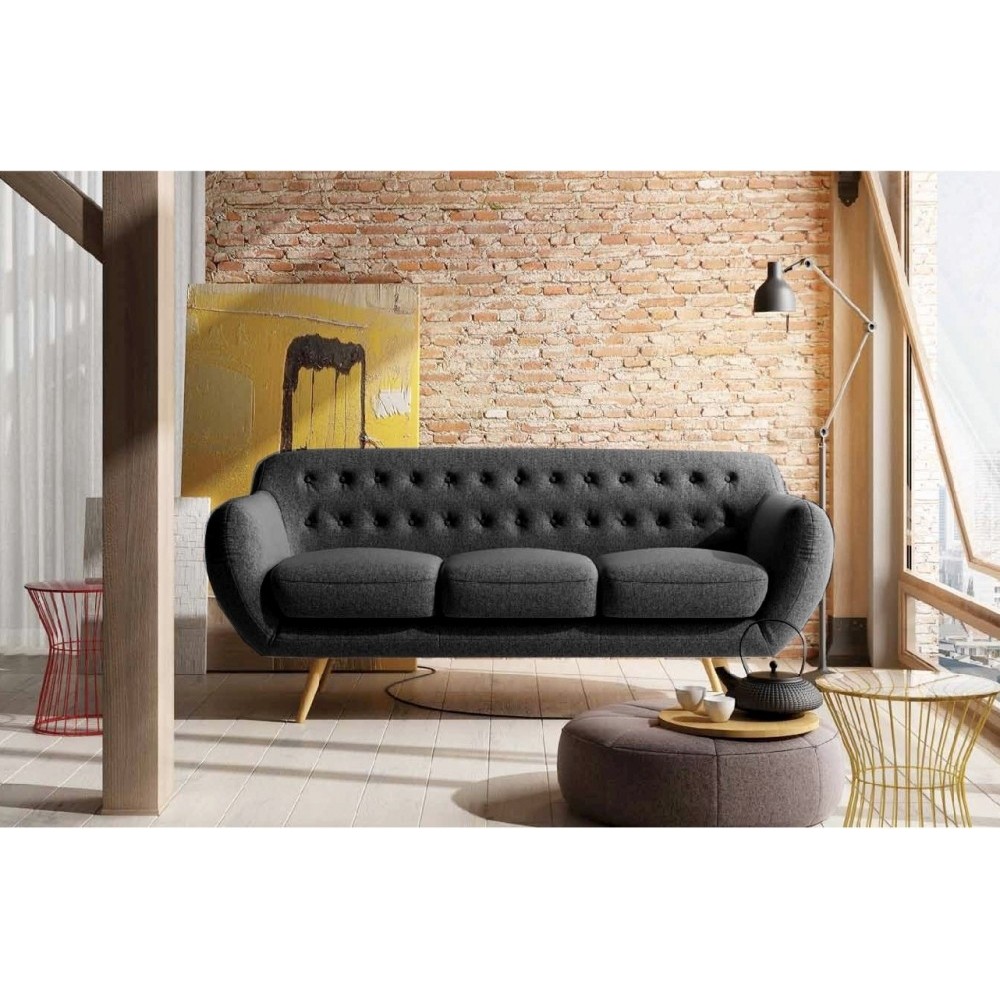 Canapé 3 places en tissu de qualité INDORA, gris foncé