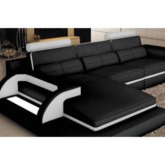 - Canapé d'angle en cuir italien 6 places VINOTI, angle gauche, couleurs noir et blanc