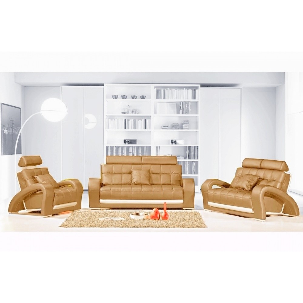 Ensemble CATANIA 3 pièces: canapé 3 places + 2 places + fauteuil en cuir luxe italien vachette, marron et écru Ensemble CATANIA 3 pièces: canapé 3 places + 2 places + fauteuil en cuir luxe italien vachette, marron et écru