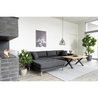 - Canapé d'angle en tissu matelassé de qualité LIMA coloris gris foncé, angle gauche