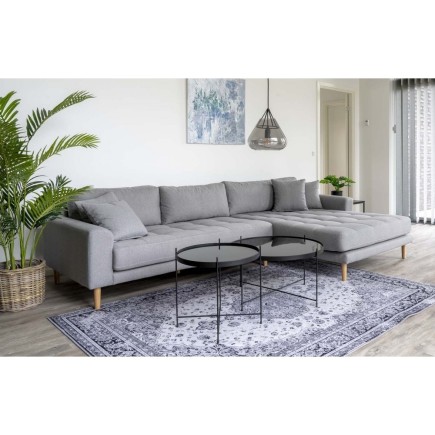 Canapé d'angle en tissu matelassé de qualité LIMA coloris gris clair, angle droit