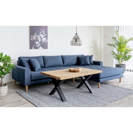 Canapé d'angle en tissu matelassé de qualité LIMA coloris bleu foncé, angle droit