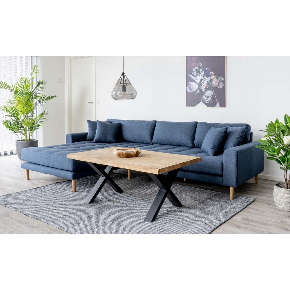 Canapé d'angle en tissu matelassé de qualité LIMA coloris bleu foncé, angle gauche Canapé d'angle en tissu matelassé de qualité LIMA coloris bleu foncé, angle gauche