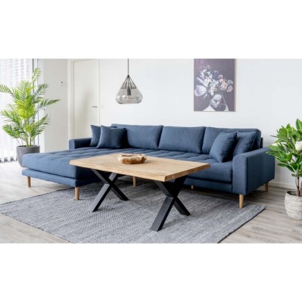 Canapé d'angle en tissu matelassé de qualité LIMA coloris bleu foncé, angle gauche