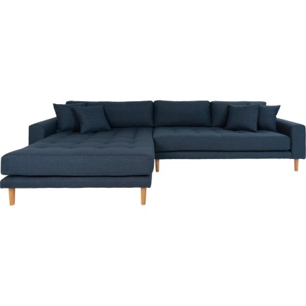 Canapé d'angle en tissu matelassé de qualité LIMA coloris bleu foncé, angle gauche