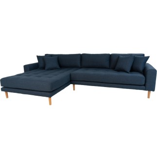 Canapé d'angle en tissu matelassé de qualité LIMA coloris bleu foncé, angle gauche