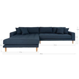 Canapé d'angle en tissu matelassé de qualité LIMA coloris bleu foncé, angle gauche
