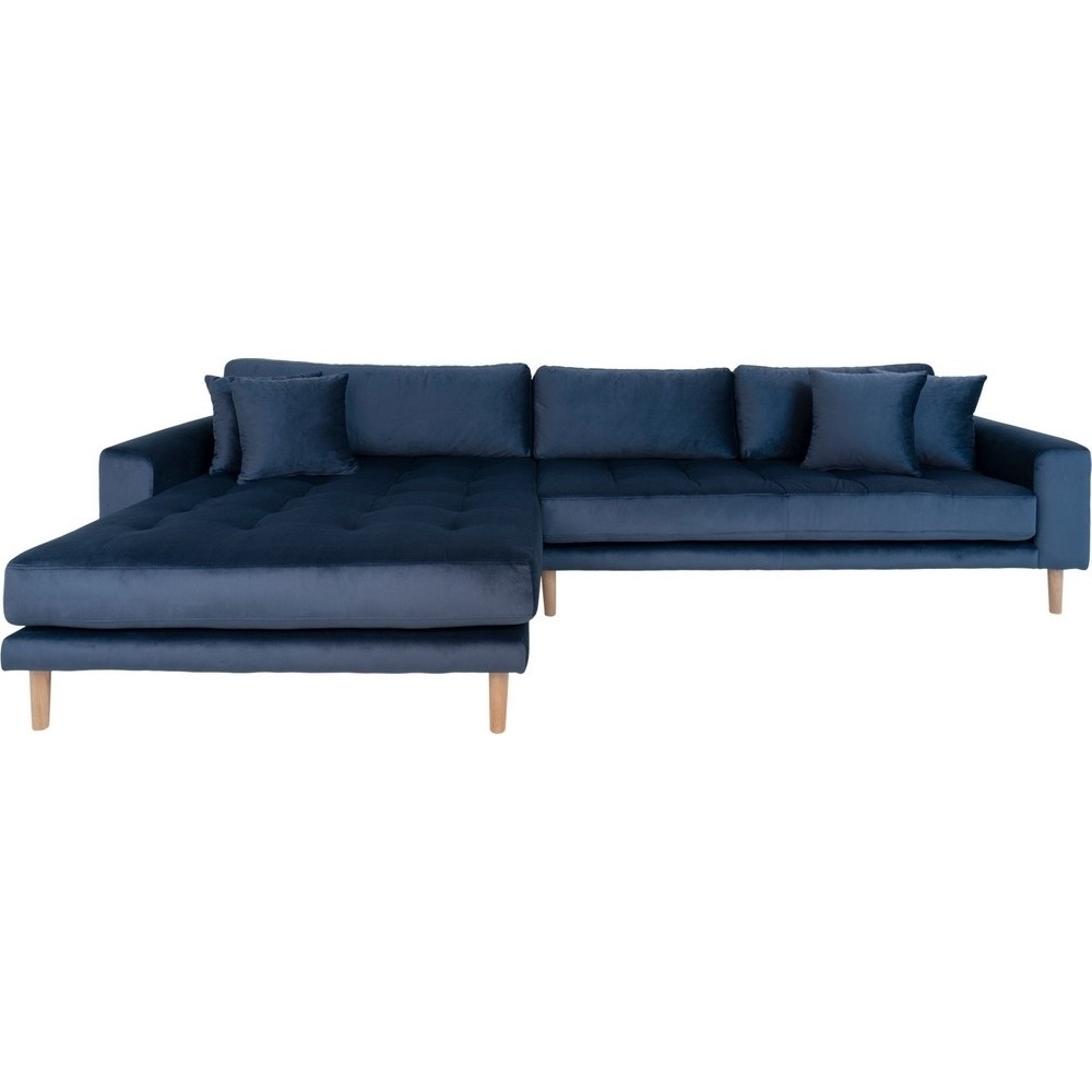 Canapé d'angle en tissu velours de qualité, LIMA VELOURS, coloris bleu marine, angle gauche, Bleu foncé Canapé d'angle en tissu velours de qualité, LIMA VELOURS, coloris bleu marine, angle gauche, Bleu foncé
