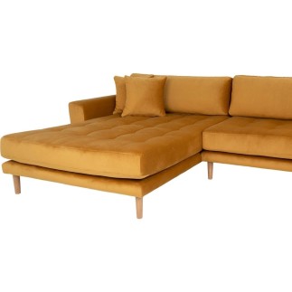 - Canapé d'angle en tissu velours de qualité, LIMA VELOURS, coloris moutarde, angle gauche
