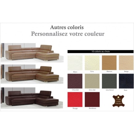 Canapé d'angle en cuir italien 5 places BONO, couleur personnalisée