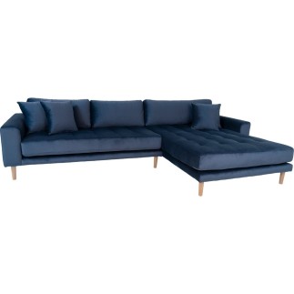 Canapé d'angle en tissu velours de qualité, LIMA VELOURS, coloris bleu foncé, angle droit