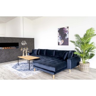 Canapé d'angle en tissu velours de qualité, LIMA VELOURS, coloris bleu foncé, angle droit