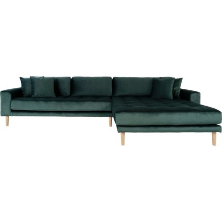 Canapé d'angle en tissu velours de qualité, LIMA VELOURS, coloris vert, angle droit
