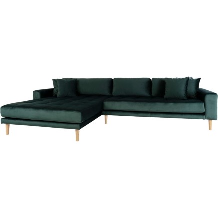 Canapé d'angle en tissu velours de qualité, LIMA VELOURS, coloris vert, angle gauche