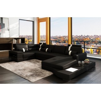 2EME paiement de la commande: Canapé d'angle en cuir italien 8 places venise, noir / blanc, 6x sans frais, total de la commande