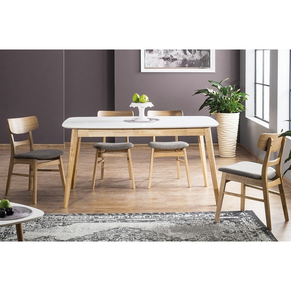 Table extensible FELINO II, structure bois, couleur blanc / chêne, 150 à 190 cm