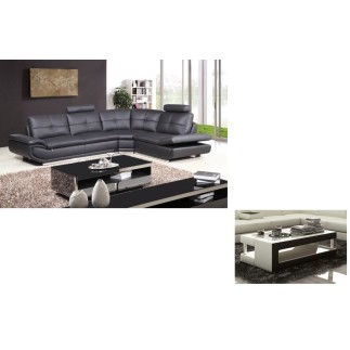 2eme paiement de la commande: Canapé d'angle en cuir buffle italien de luxe 6/7 places bellaligna, noir, angle droit. Table bass