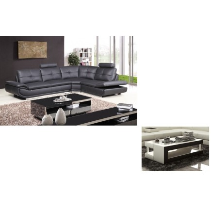 2eme paiement de la commande: Canapé d'angle en cuir buffle italien de luxe 6/7 places bellaligna, noir, angle droit. Table bass