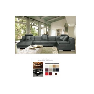 2eme PAIEMENT DE LA COMMANDE: Canapé d'angle en cuir italien 8 places napoli, gris foncé, Table basse design perle gris foncé, 6