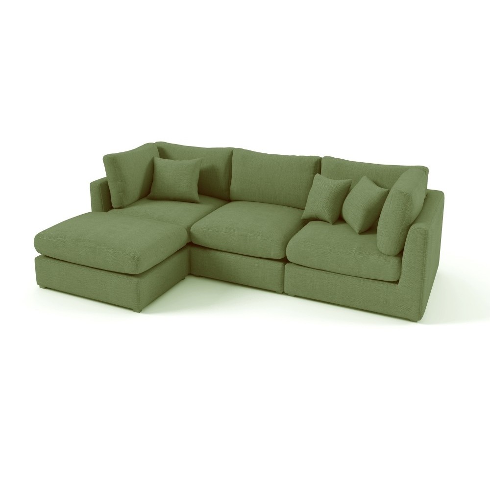 Canapé d'angle en tissu de qualité SANDRO, vert olive, angle gauche Canapé d'angle en tissu de qualité SANDRO, vert olive, angle gauche