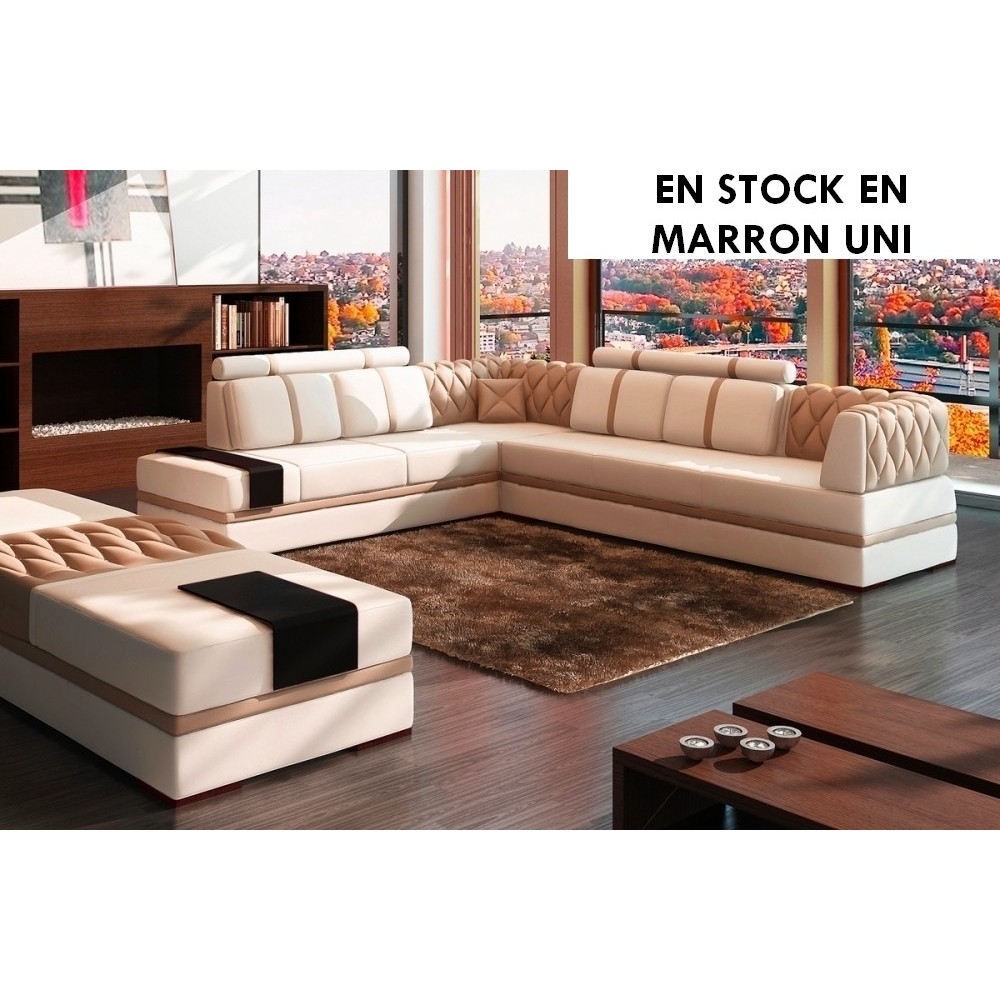Canapé d'angle en cuir italien 6/7 places RIVA, entièrement marron uni (en stock en marron uni), angle gauche Canapé d'angle en cuir italien 6/7 places RIVA, entièrement marron uni (en stock en marron uni), angle gauche